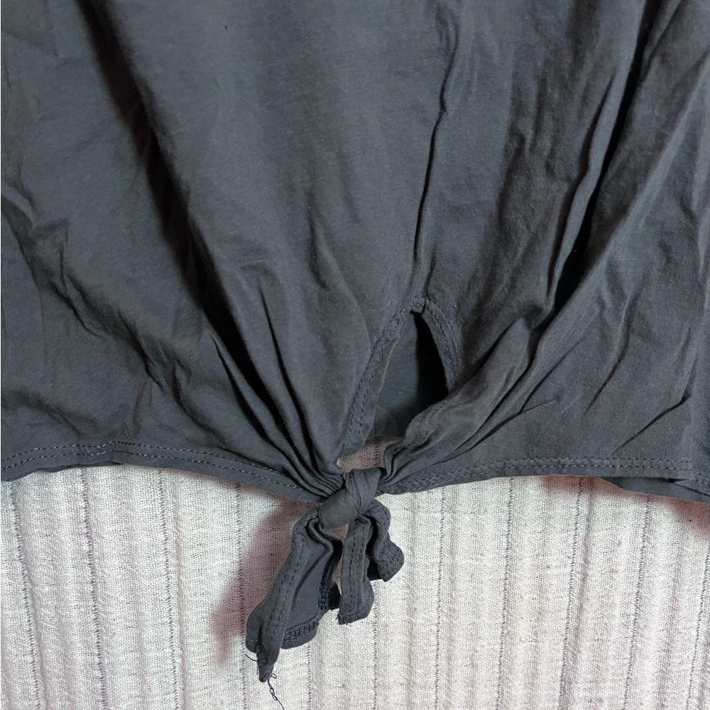 Slate Gray Women's Crop Tie-Front Top - Picture 2 of 5